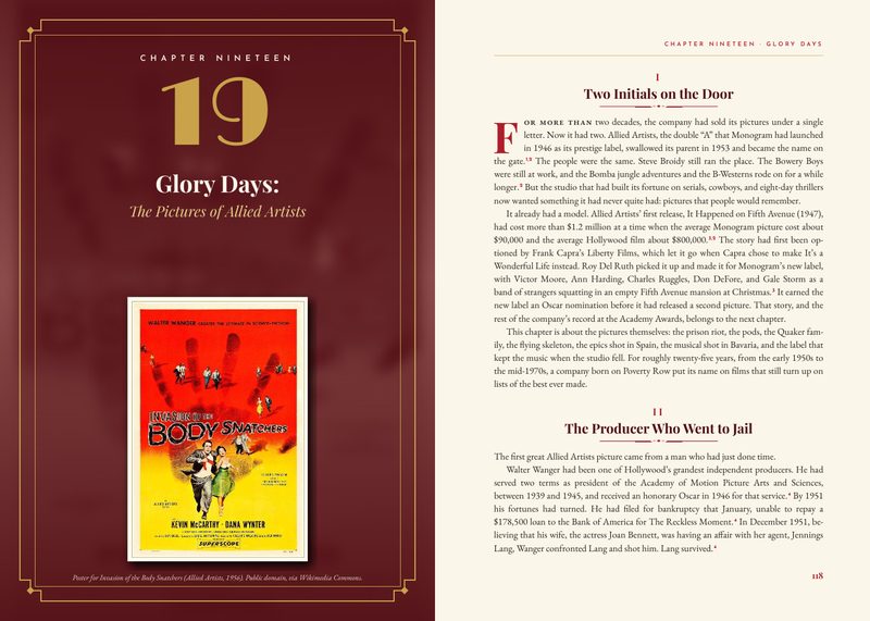 Book spread: the opening of Chapter Nineteen, Glory Days: The Pictures of Allied Artists, with the Invasion of the Body Snatchers poster